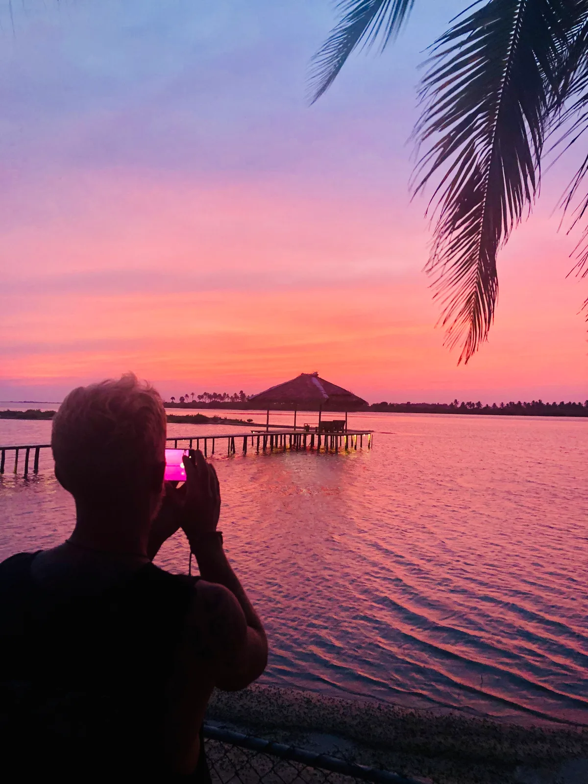 Pink sunset over the jetty at Kalpitiya on a calm low-wind evening